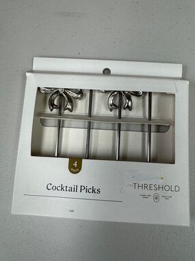 Threshold Silver Bow Metal Cocktail Picks - 4 Pack new